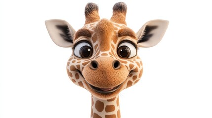 Obraz premium Cartoon Baby Giraffe Head with Big Eyes and Friendly Expression, Cute Animal Illustration, Colorful Character