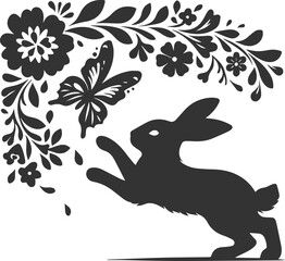 Vector animal drawing of a cute floral bunny silhouette isolated 