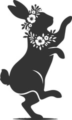 Vector animal drawing of a cute floral bunny silhouette isolated 