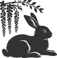 Vector animal drawing of a cute floral bunny silhouette isolated 