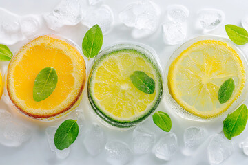 Refreshing Citrus Drinks with Orange Lime and Lemon Garnished with Fresh Mint
