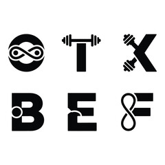Creative fitness alphabet with weights and infinity symbols