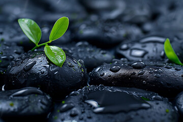a close up of a bunch of rocks with water droplets