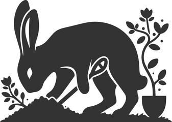 Vector animal drawing of a cute floral bunny silhouette isolated 
