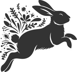 Vector animal drawing of a cute floral bunny silhouette isolated 