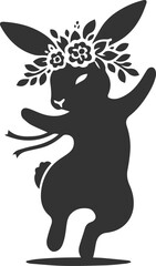 Vector animal drawing of a cute floral bunny silhouette isolated 