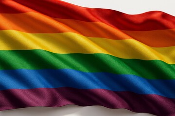 Vibrant rainbow flag waving with red, orange, yellow, green, blue, and purple stripes