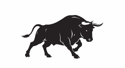 Fototapeta premium A black bull silhouette vector illustration, isolated on white, depicting a wild farm animal