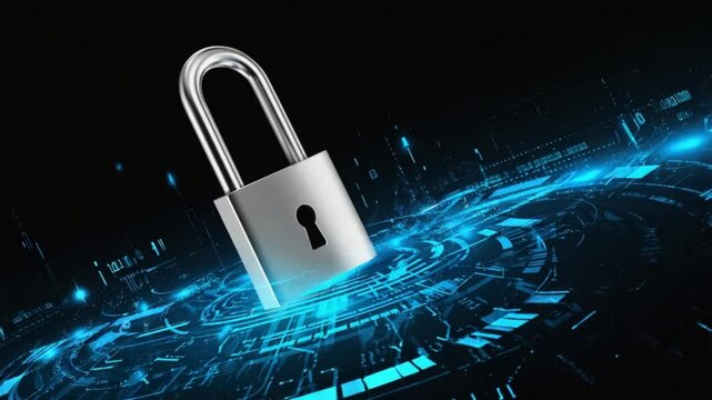 Cyber Security Padlock on Digital Network, Data Protection Concept