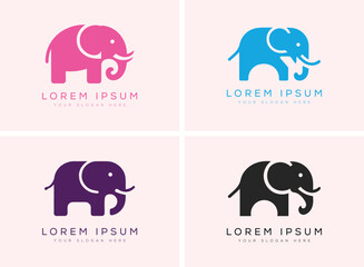 set of elephants in different colors