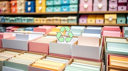 Recycling sign in a store boxes 3d rendering.