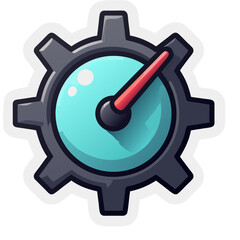 Illustration of a Gear with a Speedometer in the Center on a Black Background for UI Design