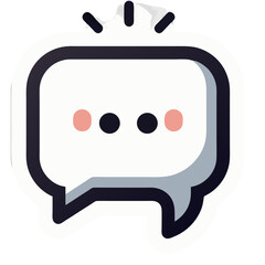 Illustration of a white speech bubble with pink cheeks and black dots on a black background