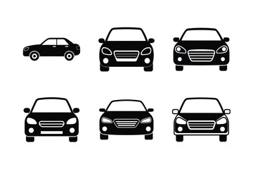 Car Front View Silhouette and Outline Icon Set