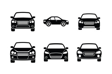 Fototapeta premium Car Front View Silhouette and Outline Icon Set