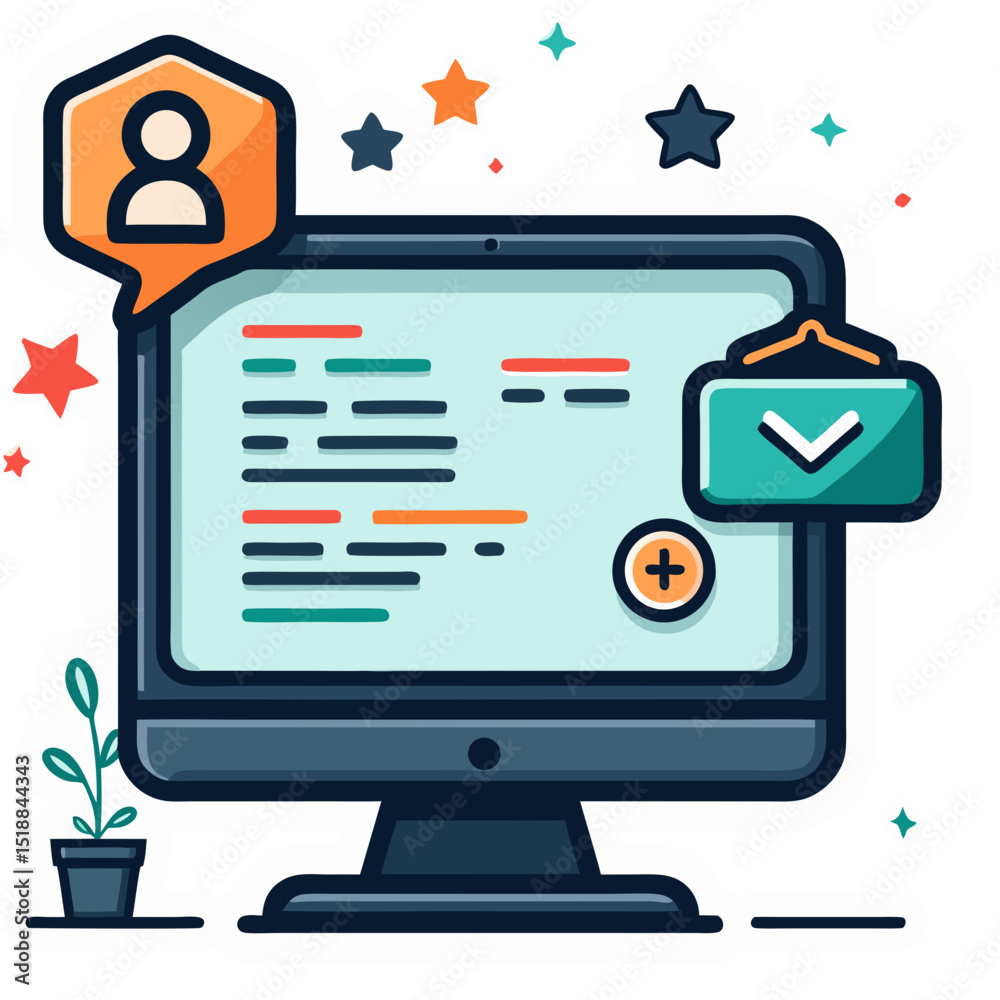 Poster Creative Illustration of a Computer Screen with Programming Code and Icons Concept