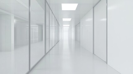 A  modern, empty corridor extending into the distance.