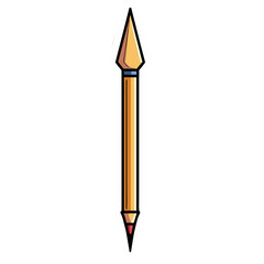 Illustration of a stylized gold spear against a black background with a white outline for design