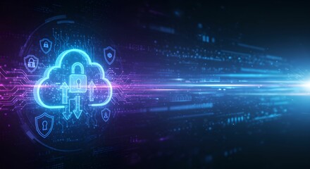 3D Cloud Security Illustration with Digital Light Effects