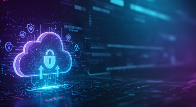 3D Cloud Security Illustration with Digital Light Effects
