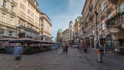 People is walking in Graben St. timelapse hyperlapse, old town main street of Vienna, Austria.