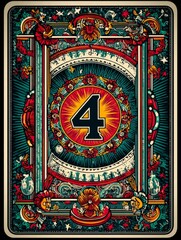 A colorful card with a flowery design and the number 4 in the center