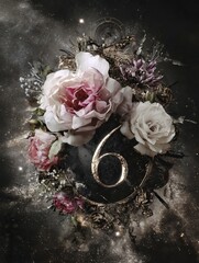 A flowery design with the number 6 in gold