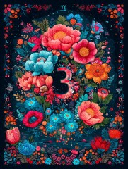 A colorful floral design with the number 3 in the center