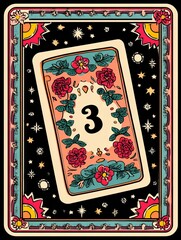 A card with a flowery design and the number 3 on it