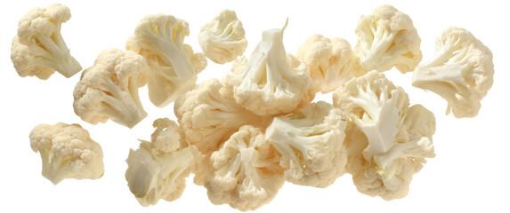 [Transparent Background PNG]Freshly Sliced Cauliflower Pieces Isolated on White Background