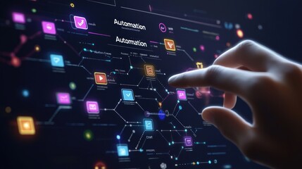 A  hand interacts with a dynamic network interface.