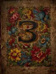 A book with a floral design and the number 3 on it