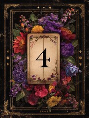 A card with a flowery border and the number 4 in the center