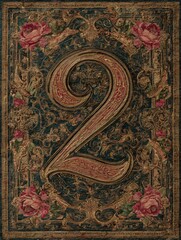 A blue and red carpet with the number 2 in fancy cursive writing