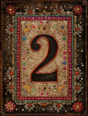 A colorful rug with a black number 2 in the center
