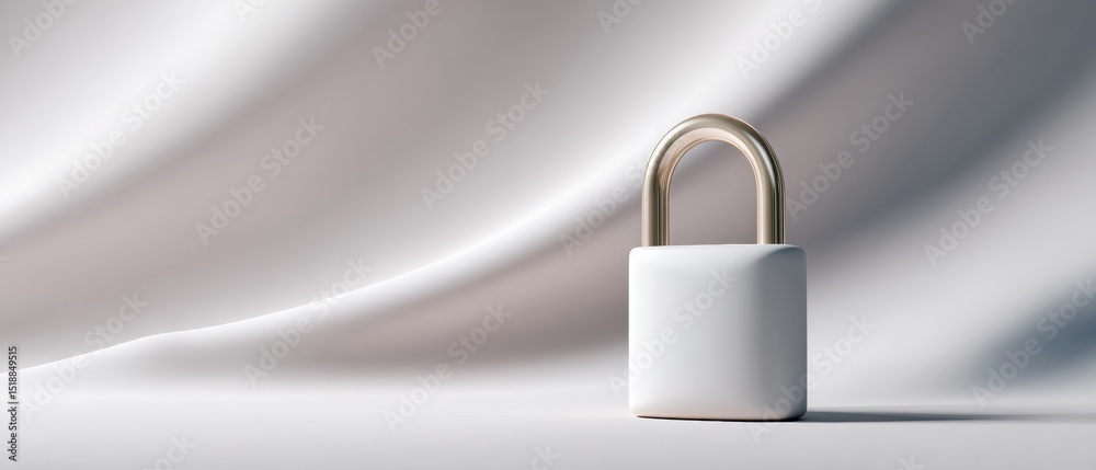 Poster minimalist padlock graphic with shield icon on clean backdrop representing modern privacy protection