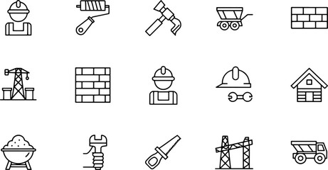 construction line icons set  construction outline .eps