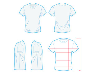 Clothes or T-Shirt Measurement Guide Template – Front, Back, Side Views with Sizing Lines for Online Shopping