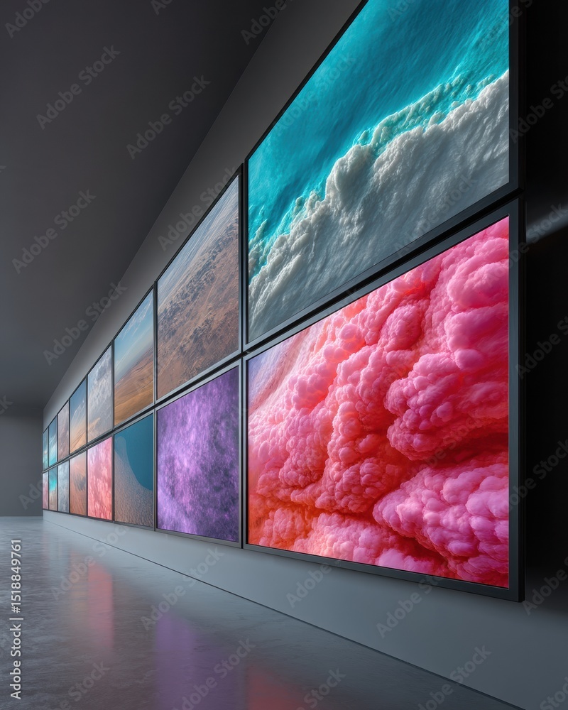 Poster High-Tech Weather Alert Center with Multiple Screens Showing Satellite Imagery and Climate Data for Predictive Forecasting in Modern Meteorological Monitoring