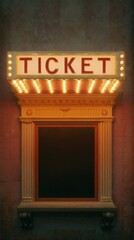Illuminated Ticket Booth Marquee with Vintage Theater Architecture for Entertainment Venues and Performing Arts Commercial Marketing Concepts