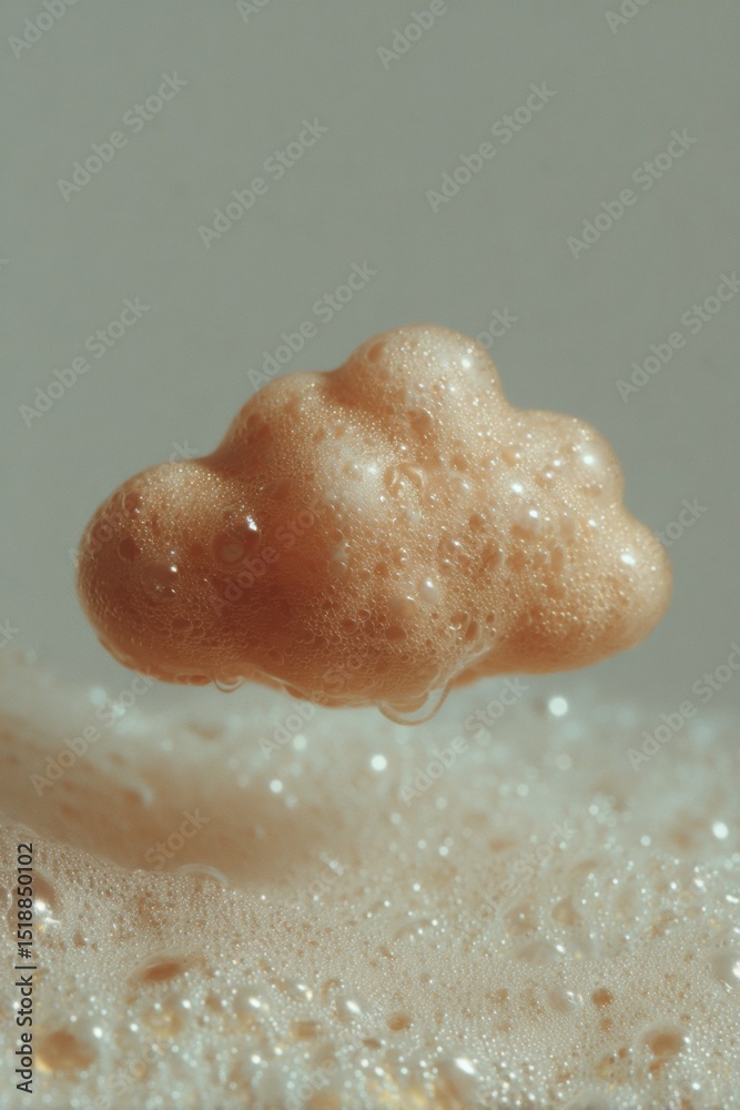 Poster Minimalist Foam Cloud with Bubbles in Soft Beige Tones, Modern Artistic Texture and Surreal Floating Effect for Creative Visual Content and Design