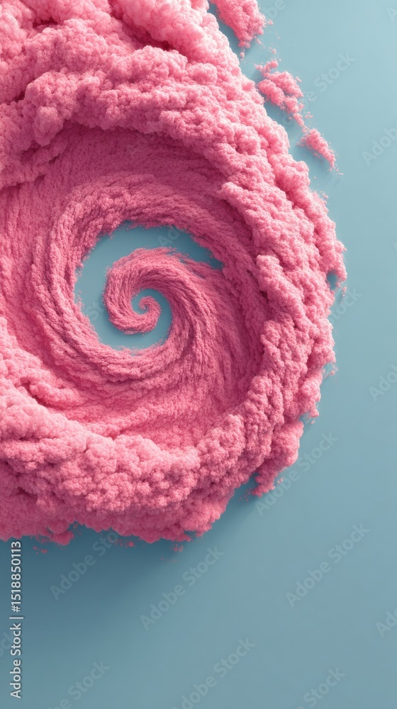 Poster vibrant pink spiral cloud pattern over blue background representing abstract storm formation for mod