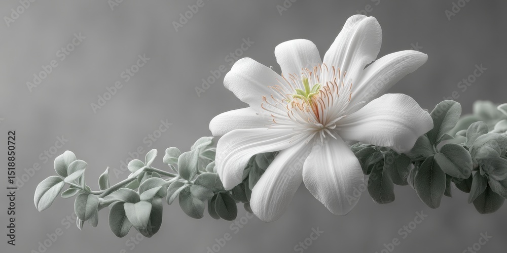 Poster exotic passion flower bloom with intricate petal geometry in botanical garden setting for nature pub