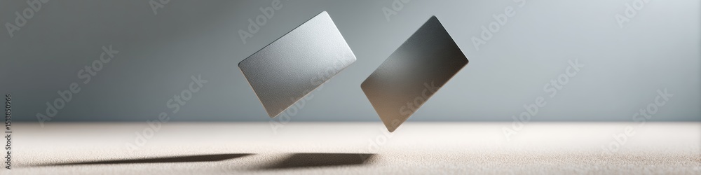 Poster floating business cards mid-air with realistic shadows on neutral background for modern branding and
