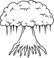 Tree with strong roots and cloudy leafy top illustration  