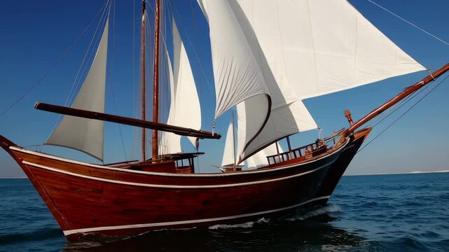 Traditional dhow sailing on calm blue water