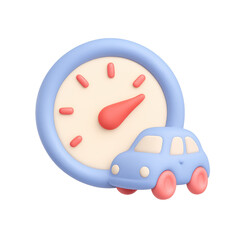 Speedometer and Car Icon: A charming 3D rendering of a speedometer and a small car, symbolizing speed, travel, and efficiency.  The pastel color palette adds a touch of playfulness.