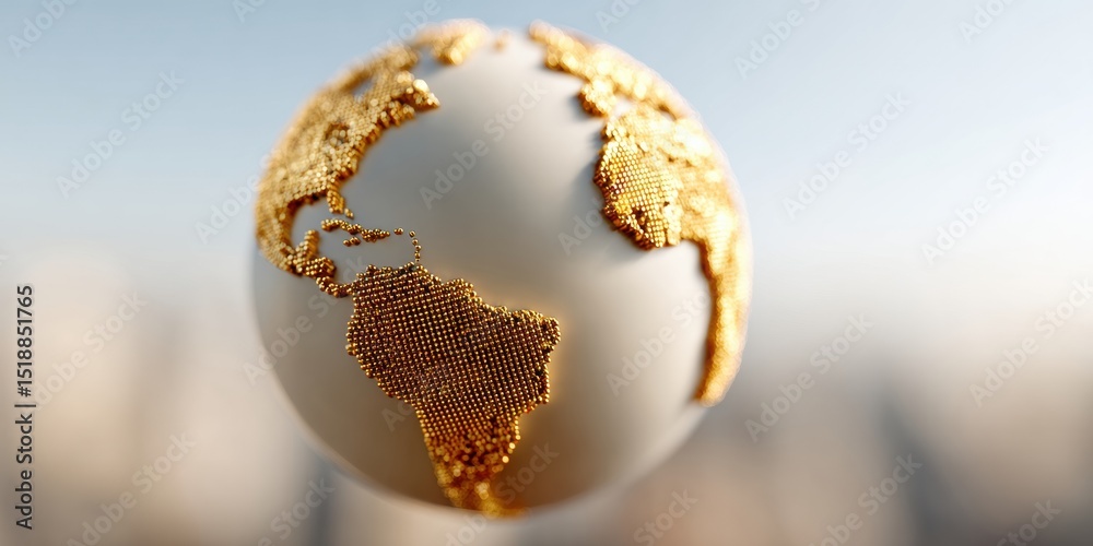 Poster digital globe with export tariff and trade routes over urban financial skyline highlighting global c