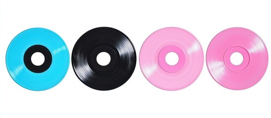 Colorful Vinyl Records Displayed on White Backdrop for Music Production