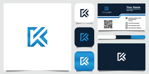 Elegant Blue Letter K Logo Design with Business Card and App Icon Templates